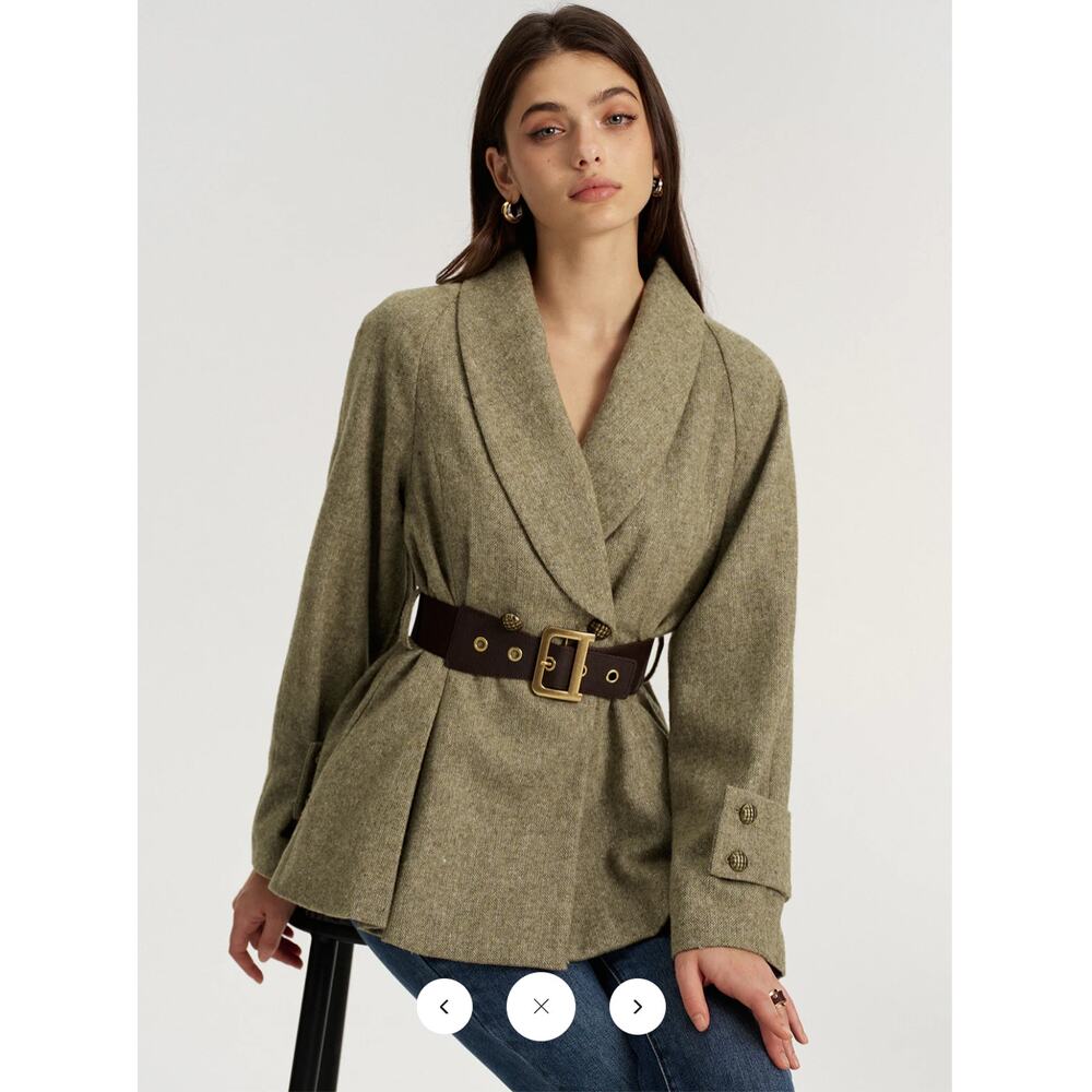 NWT commense Shawl Collar Wool-Blend Belted Blazer Sz L